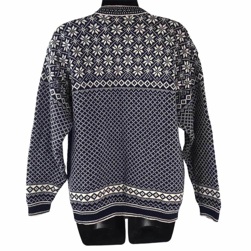CHELSEA GARDENS Sz Med Nordic Fair Isle Blue Women's Cardigan Metal Buttons Vtg - Picture 6 of 8